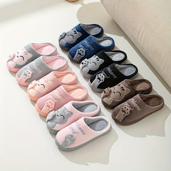 Women's Cartoon Cat Decor Slippers Plush Lined Round Toe Slip On Shoes