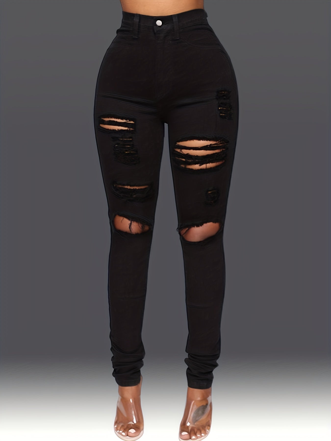 Distressed High Waist Skinny Jeans High Stretch Denim Pants