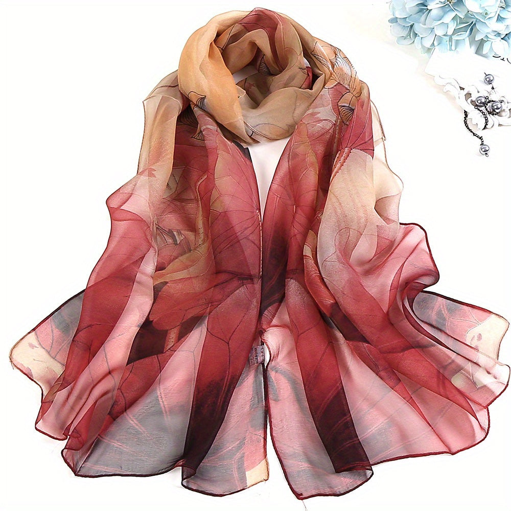 Lightweight Lotus Pattern Scarf Long Silk Feeling Sunscreen Scarf Shawl