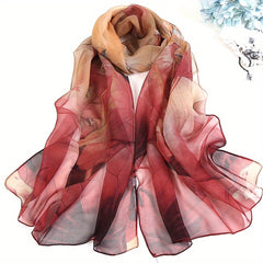 Lightweight Lotus Pattern Scarf Long Silk Feeling Sunscreen Scarf Shawl