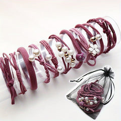 12pcs Faux Pearl Elastic Hair Ties for Girls