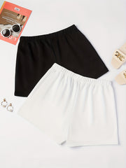 2 Pack Plus Size Basic Shorts Set Women's Elastic Stretch Two Piece Set