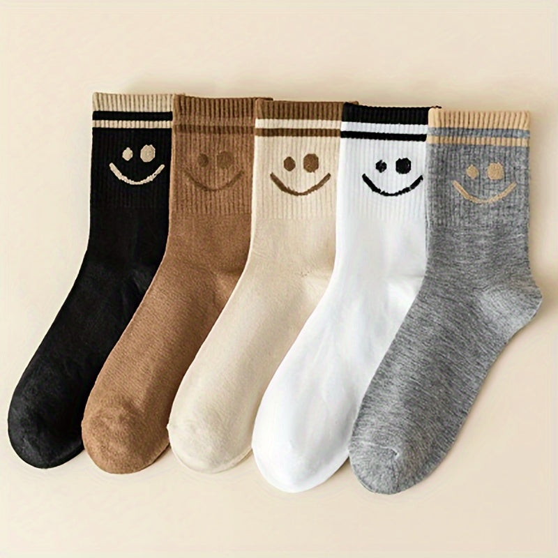 5 Pairs Smiling Face Print Socks Mid-Tube Women's Stockings