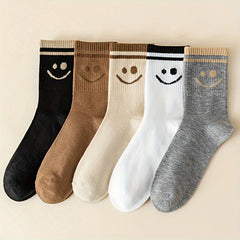 5 Pairs Smiling Face Print Socks Mid-Tube Women's Stockings