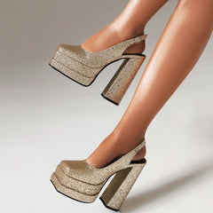 Sequins Decor Platform Pumps Block Heels