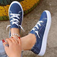 Women's Denim Canvas Flat Sneakers Lace Up Casual Shoes