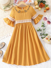Girl's Floral Lace Ruffled Maxi Dress