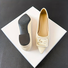 Women's Buckle Decor Point Toe Slip On Chunky Heel Shoes