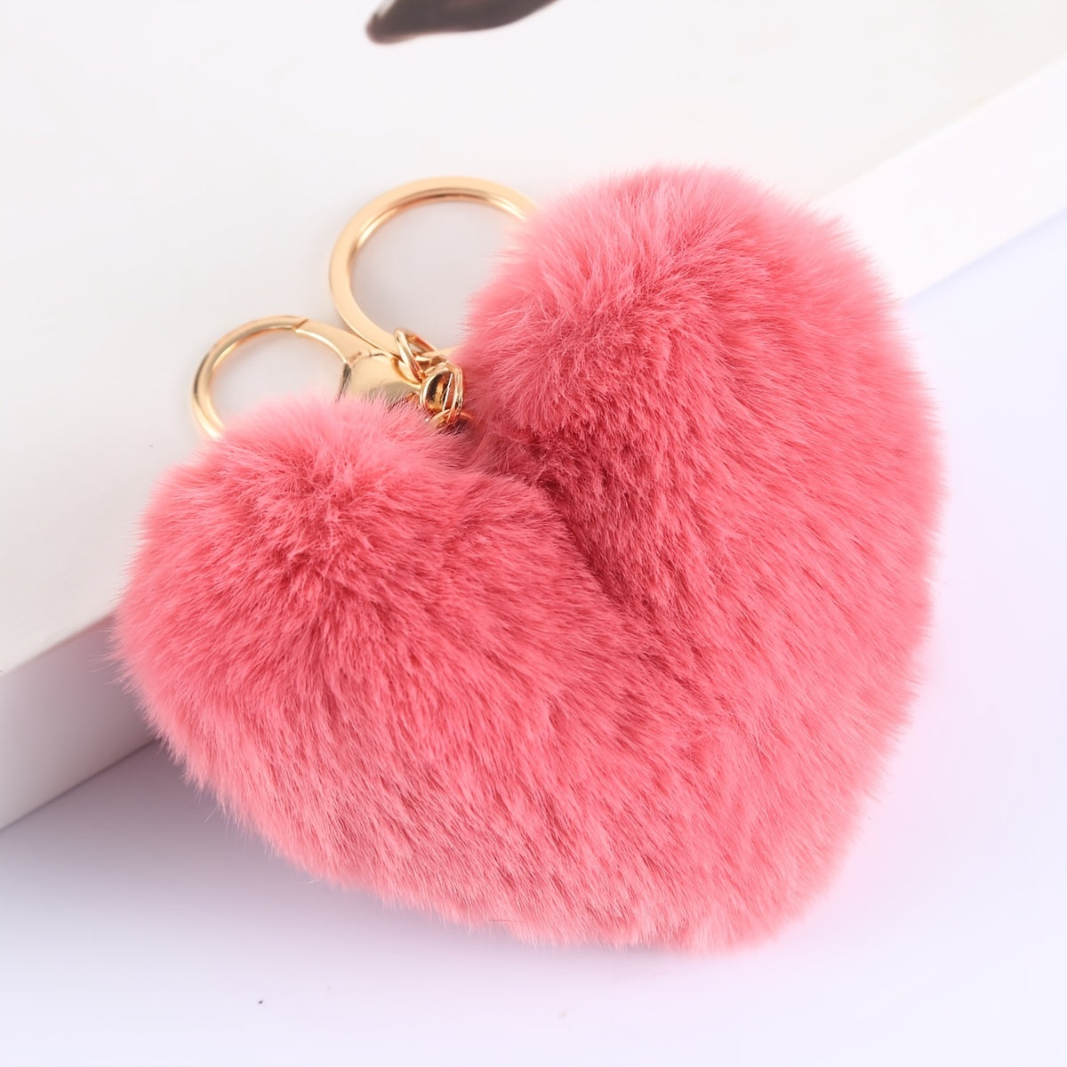 Heart Shape Pom Poms Keychain Fluffy Rabbit Fur Keyring for Car Bag