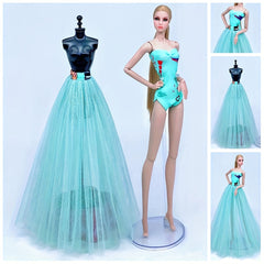 Floral Party Dress and Midi Skirt Set for 1:6 Dolls