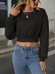 Casual Solid Crop Pullover Sweatshirt for Women
