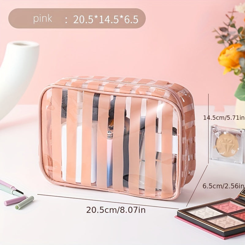 3Pcs Stripes Pattern Makeup Bags Kit Portable Waterproof Travel Organizer