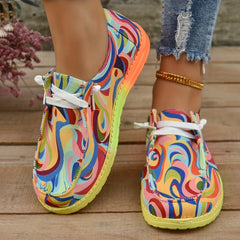 Women's Abstract Canvas Lace Up Outdoor Shoes Lightweight Sneakers