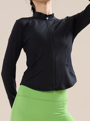 Full Zip Long Sleeve Sports Jacket Moisture Wicking Breathable Running Top