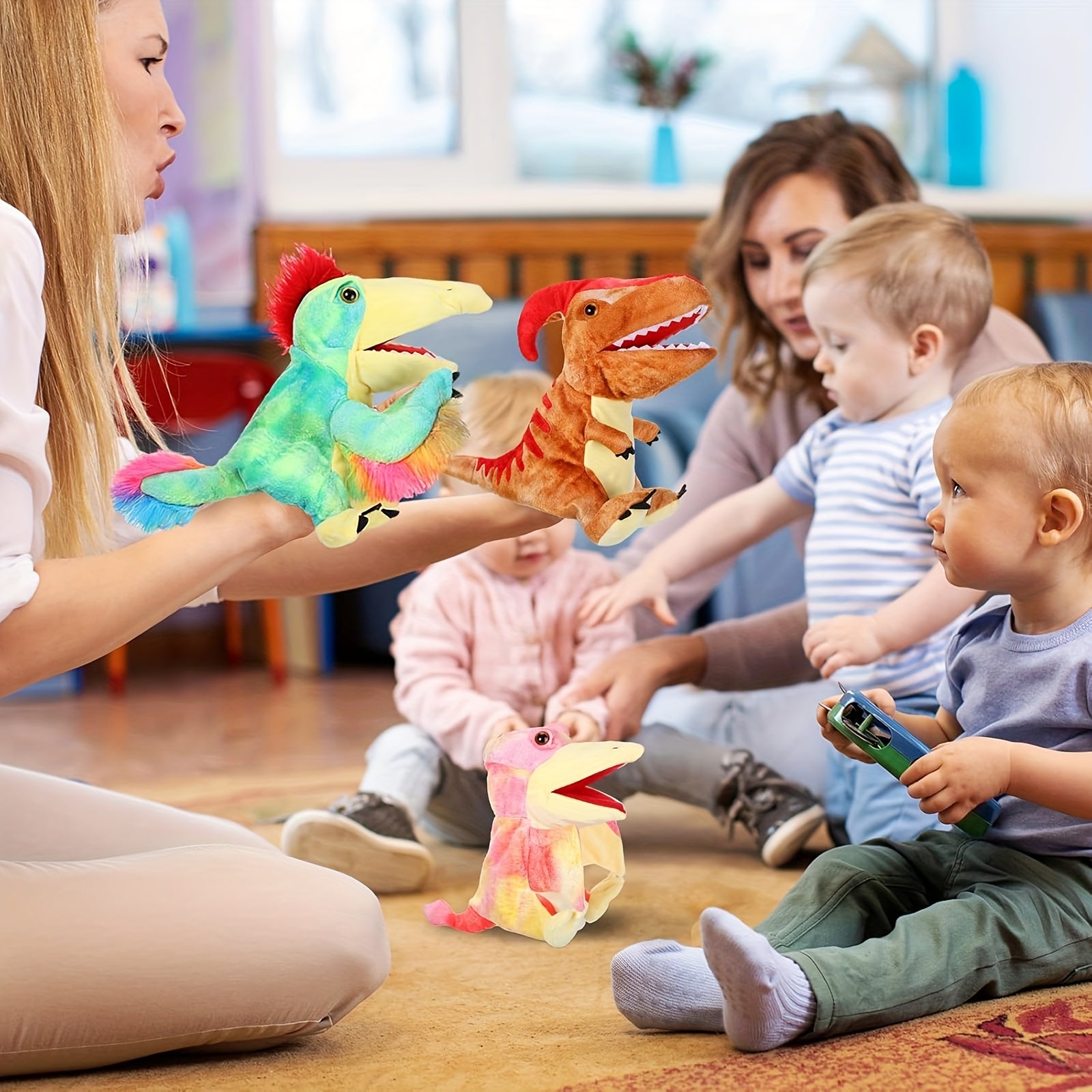 6pcs Dinosaur Hand Puppets Realistic Plush Dino Puppet Set for Kids