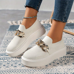 Women's Chain Decor Platform Sneakers Breathable Slip On Shoes