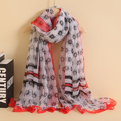 Floral Print Chiffon Scarf Neckerchief Head Wrap Thin Scarf