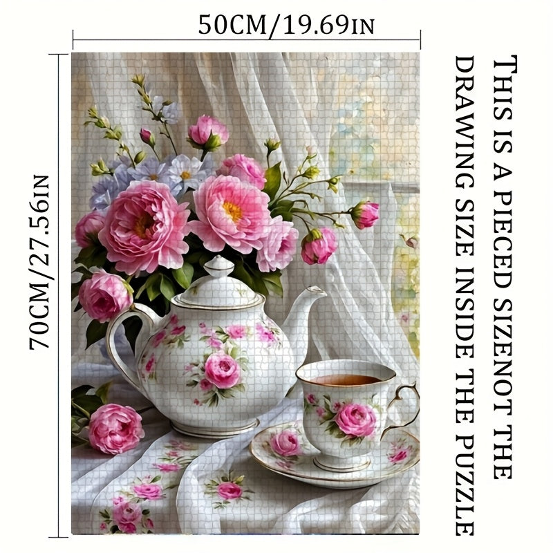 1000pcs Floral Puzzle Pink Roses Teapots Cups Jigsaw for Adults & Families