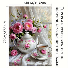 1000pcs Floral Puzzle Pink Roses Teapots Cups Jigsaw for Adults & Families