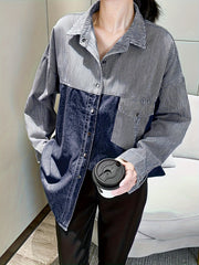 Colorblock Button Up Denim Shirt