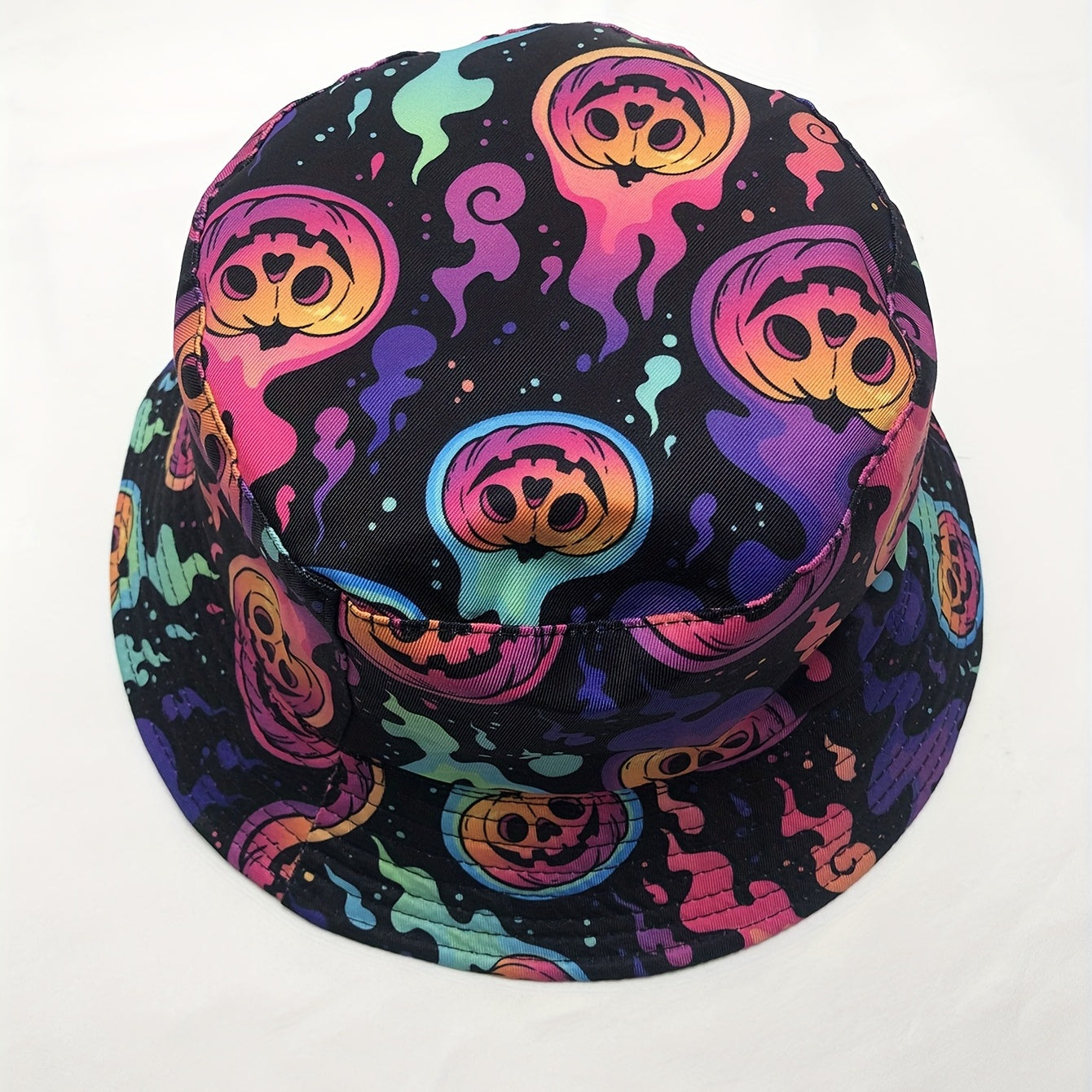 Flame Pumpkin Print Reversible Y2K Bucket Hat Lightweight Halloween