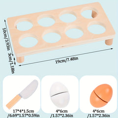 Wooden Egg Pretend Play Set Toy 8 Eggs 1 Holder 1 Cutter for 3 Years Easter Gift