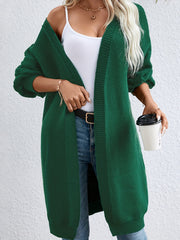 Solid Open Front Drop Shoulder Cardigan Long Sleeve