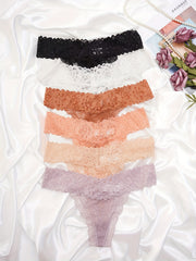 6pcs Floral Lace Thongs Soft & Comfy Stretch Panties Women's Lingerie