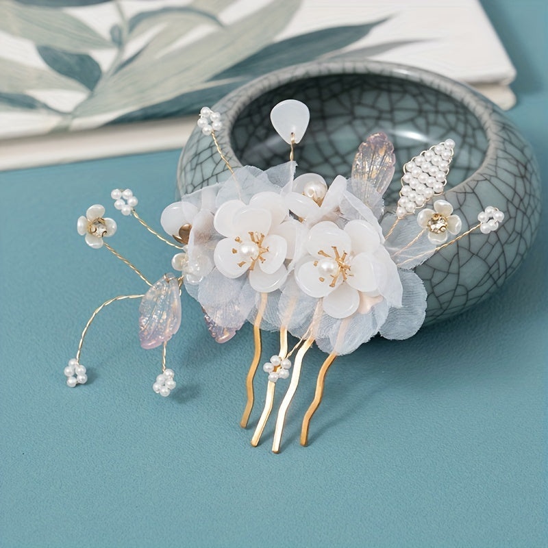 Vintage Flower Hair Comb Girl's Headgear Hanfu Hair Accessory