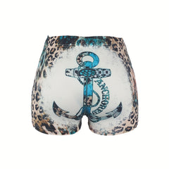Anchor & Leopard Print Skinny Shorts