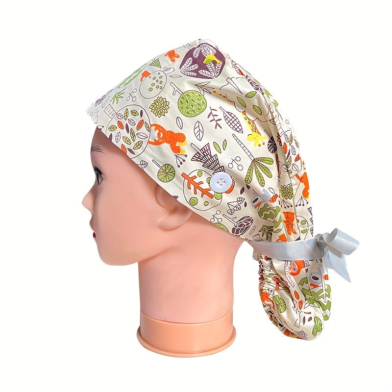 Cotton Work Cap Elastic Nurse Hat Lace Up Women Scrub Cap