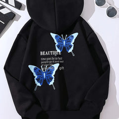 Girls Hoodie Butterfly Letter Print Long Sleeve Sweatshirt Pullovers
