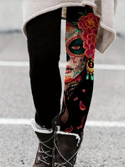 Plus Size Halloween Casual Leggings Women's Plus Figure Print High Stretch Skinn