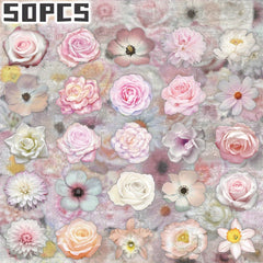 50 Pink Roses & Floral Stickers Non Repeating Transparent Decals for Party Decor