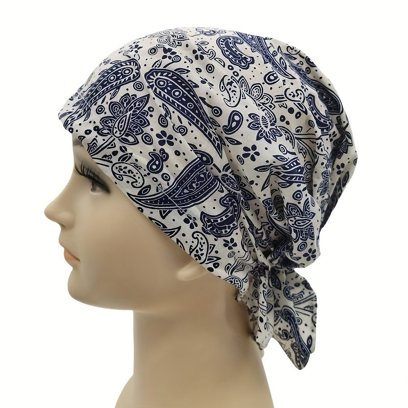 Paisley Print Bandana Women Hijab Turban Cap Elastic Lightweight Beanie Cap