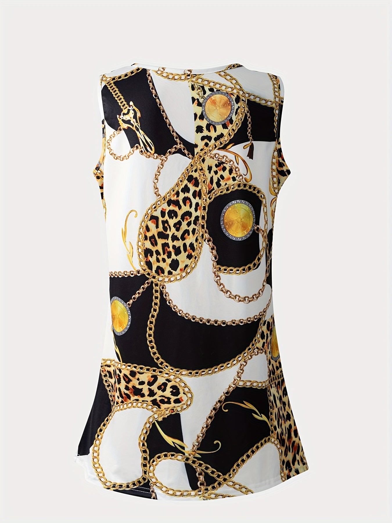 Chain & Leopard Tank Top Sleeveless Casual Summer Women's Clothing