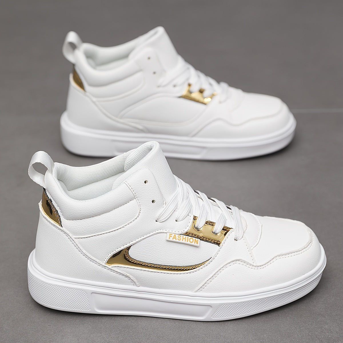 Faux Leather High Top Flat Skate Shoes Casual Versatile Wear Resistance Non Slip