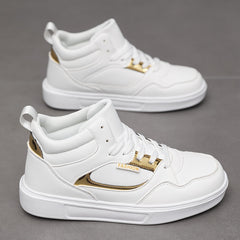 Faux Leather High Top Flat Skate Shoes Casual Versatile Wear Resistance Non Slip