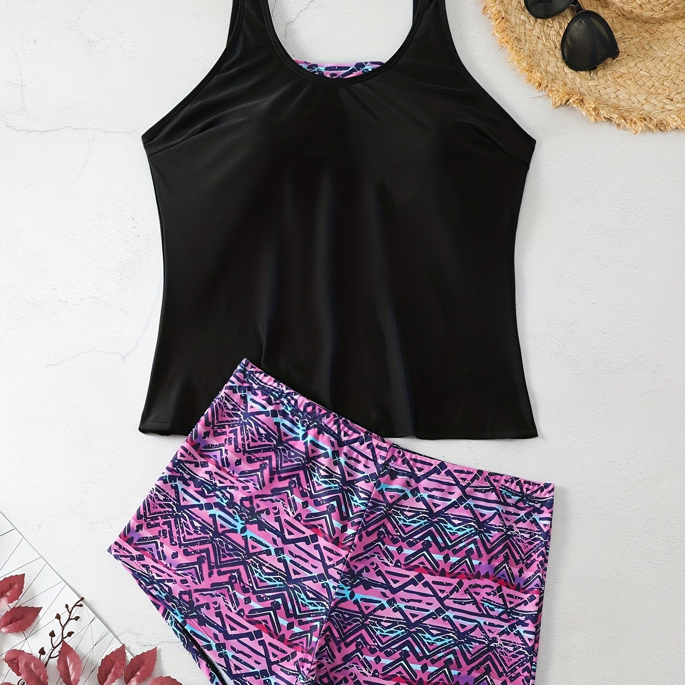 Geo Print Tankini Set & Shorts Swimsuit