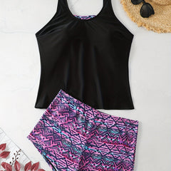 Geo Print Tankini Set & Shorts Swimsuit