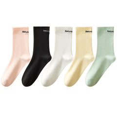 Letter Print Socks Comfy & Breathable Women's Stockings