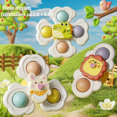 3pcs Kids Bathtub Suction Cup Rotating Toys - Colorful Cartoon Design