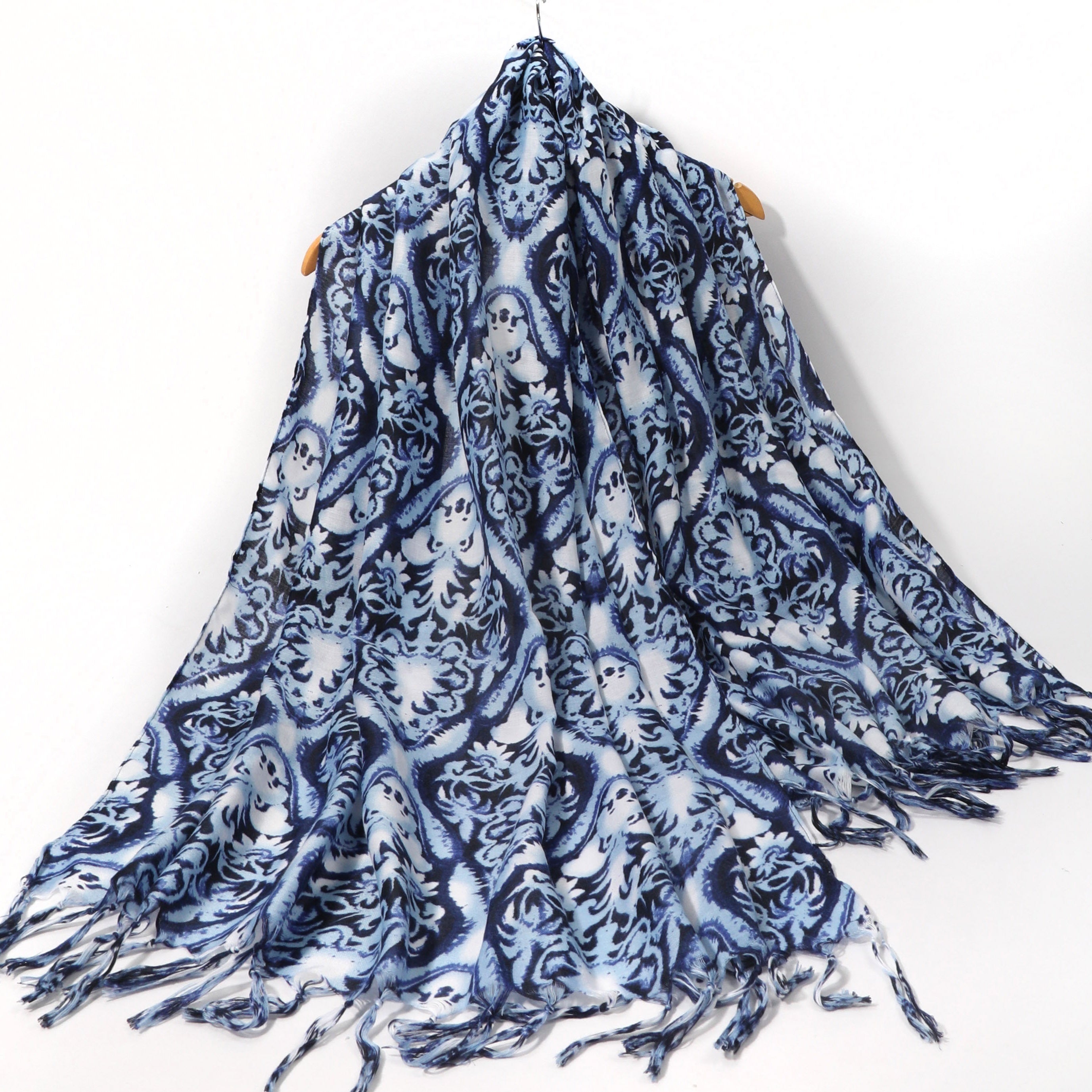 Dark Boho Print Scarf Vintage Tassel Shawl Casual Windproof Head Wrap Sunscreen