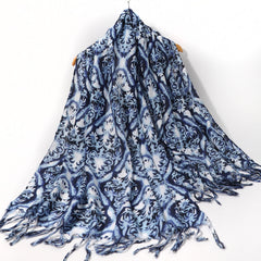 Dark Boho Print Scarf Vintage Tassel Shawl Casual Windproof Head Wrap Sunscreen