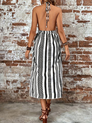 Halter Neck Vacation Dress Sleeveless Split Thigh Slim Waist