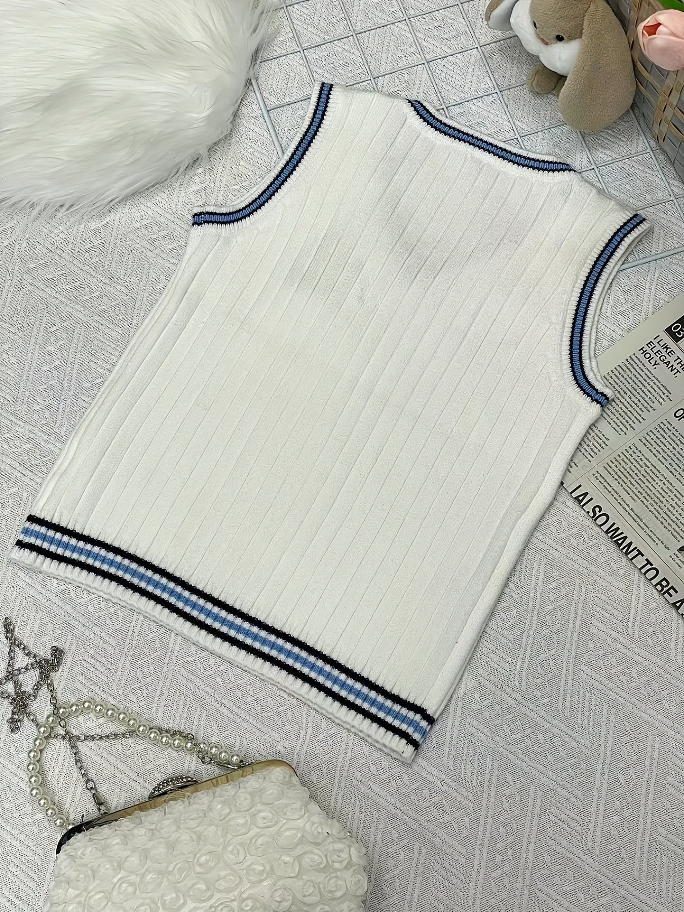 Youth V Neck Knitted Vest Uniform Varsity Style