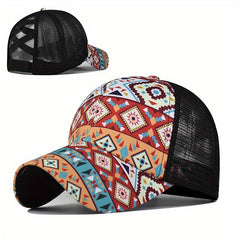 Boho Daisy Cow Print Ponytail Trucker Hat Mesh Baseball Cap