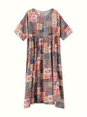 Boho Dress Women's Plus Scarf Print Maxi Dress With Pockets