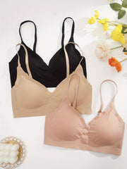 3pcs Seamless Solid Wireless Bras Stretch Everyday Bra Women's Underwear