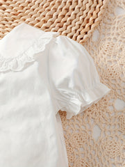 Girl's Lace Trim Doll Collar Ruffle Cuff Shirt
